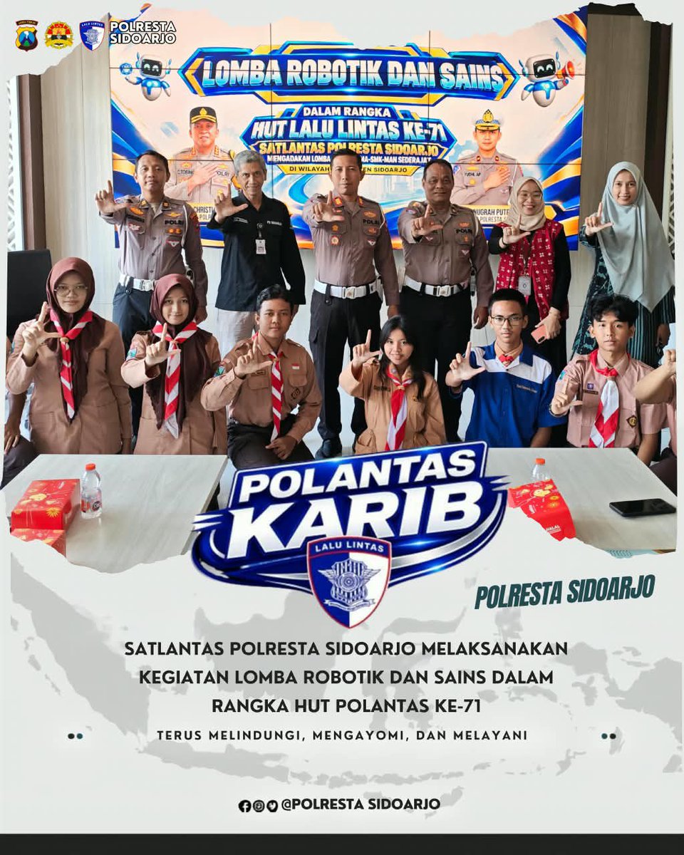 Deltasitik's tweet photo. Polantas Karib!
Satlantas Polresta Sidoarjo melaksanakan Lomba Robotik dan Sains tingkat SMA/SMK Sederajat se-Kabupaten Sidoarjo dalam rangka HUT Polantas ke-71.

Terus melindungi, mengayomi, dan melayani.

#PolantasKarib
#PolriUntukMasyarakat
#PolrestaSidoarjo https://t.co/hVFy31JScG