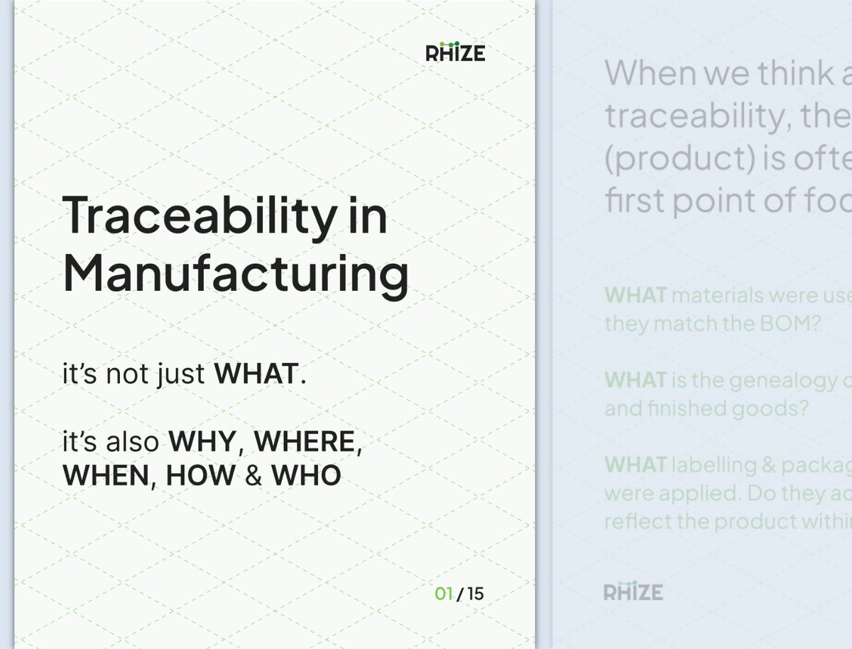 Rhizemdh's tweet photo. 𝐓𝐫𝐚𝐜𝐞𝐚𝐛𝐢𝐥𝐢𝐭𝐲 - a common manufacturing requirement. And one which must support complex supply chains and multi-step manufacturing processes.

It involves a lot more that just 𝐰𝐡𝐚𝐭 went into the product, and 𝐰𝐡𝐞𝐫𝐞 it came from.

https://t.co/xIofZDe290 https://t.co/alTnuIpIFb