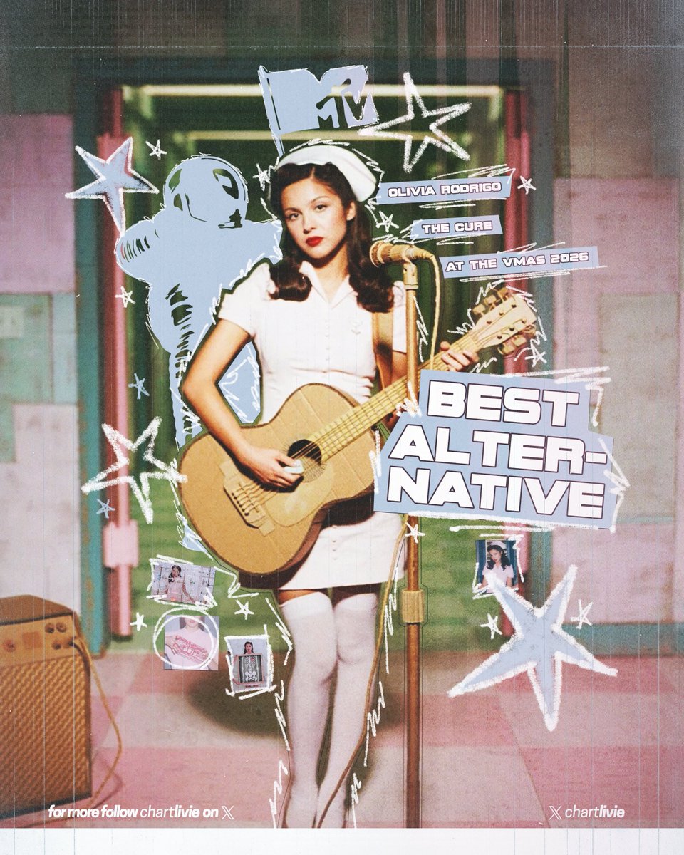 chartlivie's tweet photo. Olivia Rodrigo’s “the cure” has won "Best Alternative" at the 2026 #VMAs . https://t.co/ICIyuExW37