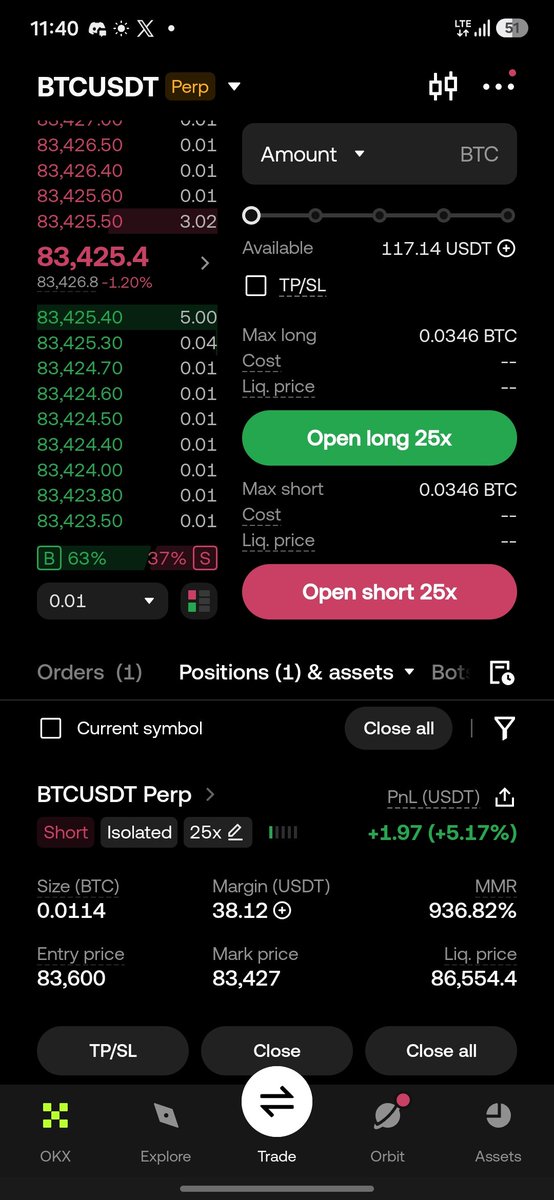 RDDClassic's tweet photo. $150 ➔ $1,500 Challenge 🚀
​Current Trade:
• Pair: $BTC / USDT (Short)
• Entry: 83,600
• Leverage: 25x Isolated
• Margin: 38.12USDT
• Target: 82,500 🎯
​Let's keep building.
​#BTC #Bitcoin #Crypto #TradingChallenge https://t.co/ULGFrrEqUW
