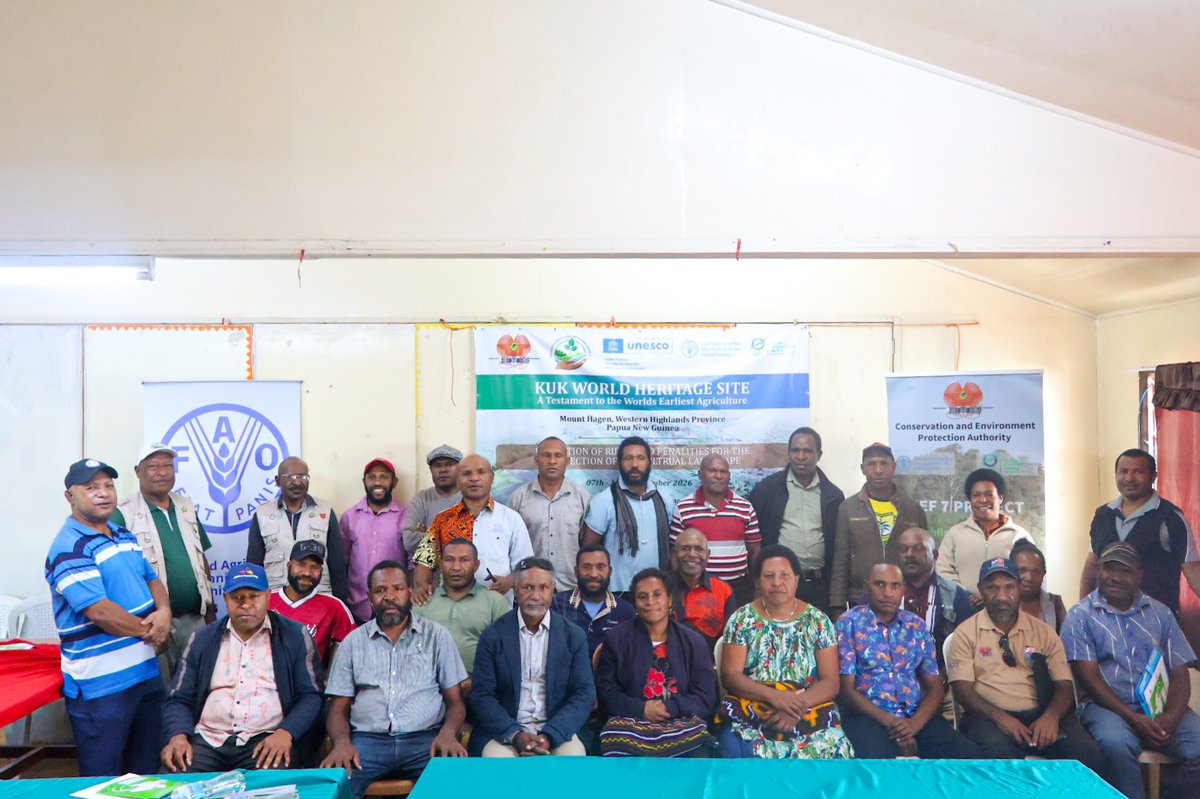 FAOinPNG's tweet photo. 🌍 A key milestone for #PNG’s only #WorldHeritage property.
Supported by FAO-CEPA GEF-7 Project, the Kuk workshop completed key documentation for NEC submission, advancing the proposed #Conservation Area declaration.
🔗 https://t.co/FQuMpOXfkV
#FAOPNG #CEPAPNG https://t.co/P8dKEGjoND