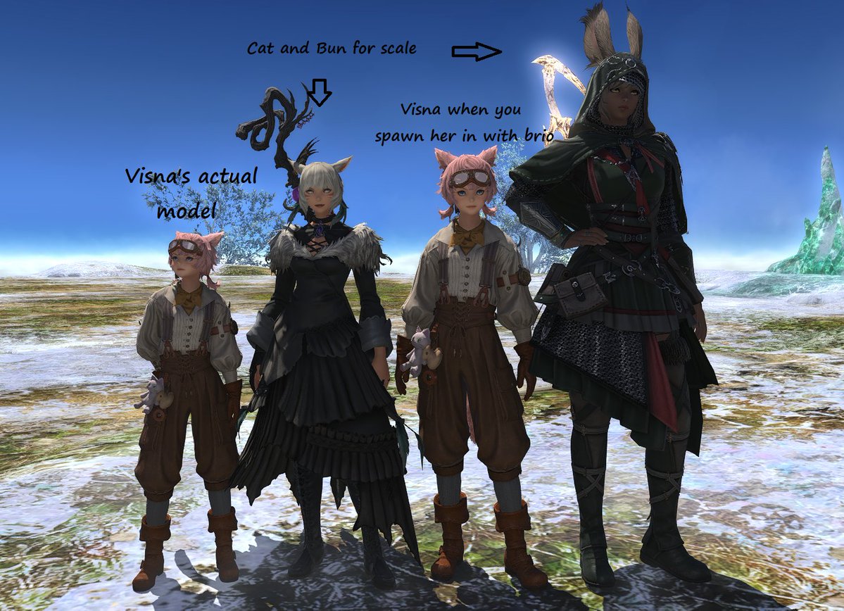 Soldottir's tweet photo. Sorry to bring this up again, but I've seen people try to compare Visna to other miqo'te girls to say "See? She's the same size as the others!"

Funny, maybe you should try using her actual model from the Unmoored Isle. But it didn't cross your mind to try that, did it? https://t.co/c3iUF5yxaL