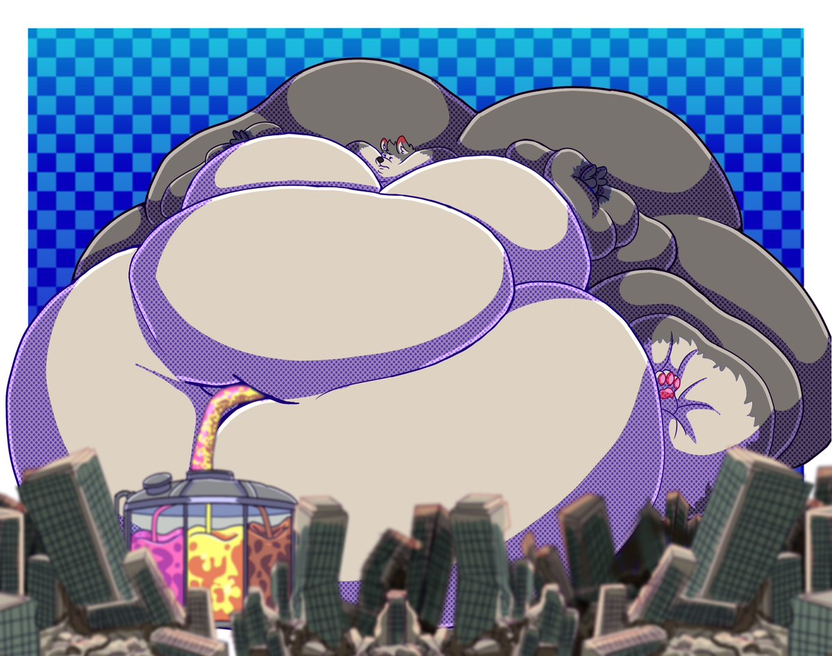 DorianArt4's tweet photo. How it started vs. How it's going!  What started as a simple drink turned into a city-swallowing expansion. There's no such thing as "too big" when the pump is on! Completely massive and immobile. #overfedFurry #fatFurry #chubbyFurry #bigBellyFurry #furryBelly #furryWeightGain https://t.co/tyRQBYGoqB