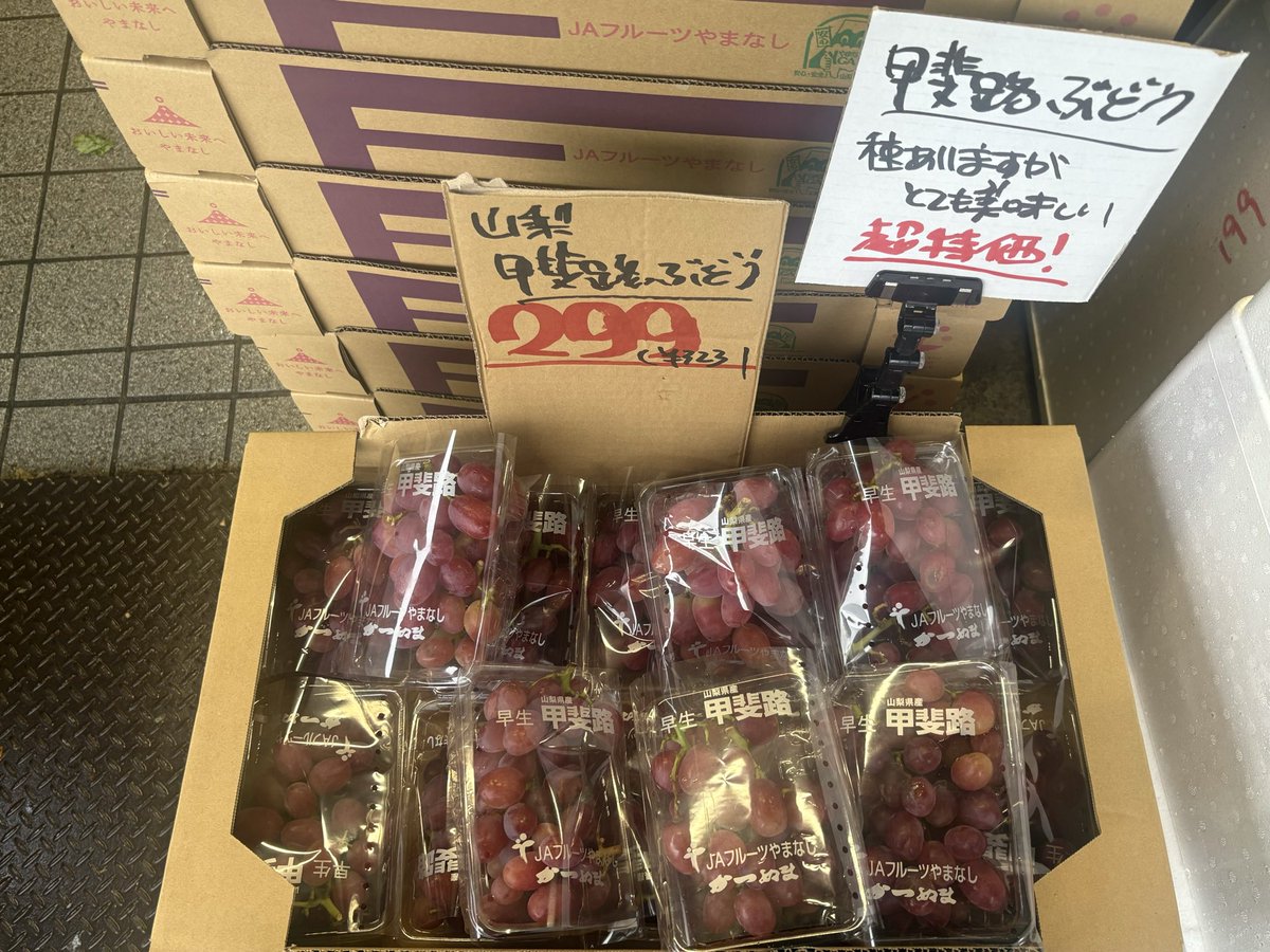 mindhorieten's tweet photo. 福島産 #ミニトマト 2パック 100円🍅
➡️訳あり品、よく見て選んでください🙇‍♀️
茨城産 #キャベツ 1玉 199円！！
山梨産 #甲斐路ぶどう 1パック 299円🍇
フィリピン産など #バナナ 1山 100円🍌
＃マインド堀江店 #八百屋 https://t.co/xoqfRYfljV