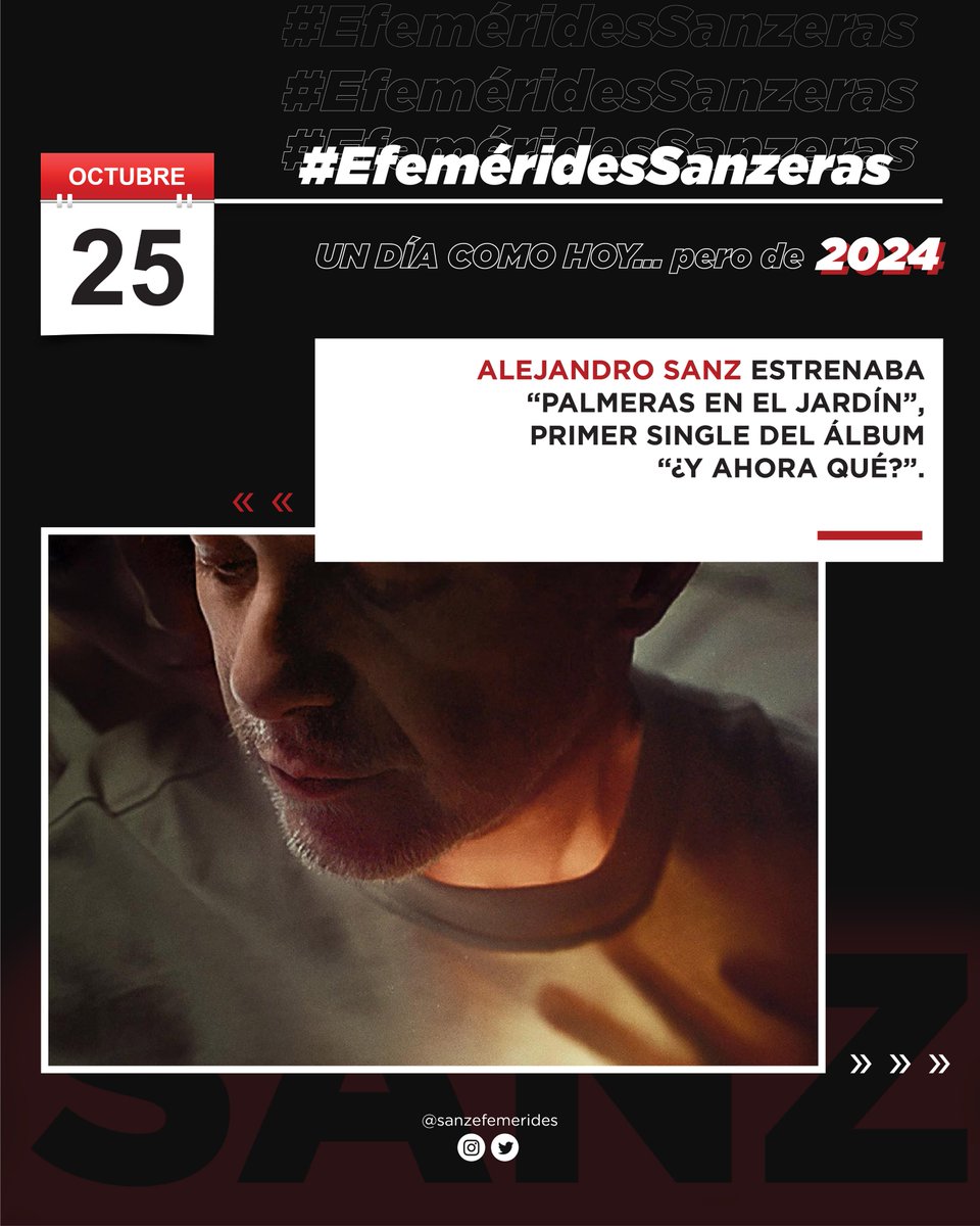 SanzEfemerides's tweet photo. 🗓 | #EfemeridesSanzeras 

Un día como hoy, @AlejandroSanz estrenaba "Palmeras en el jardín", primer single del álbum "¿Y ahora qué?"

#AlejandroSanz 
#UnDíaComoHoy #TalDíaComoHoy #Efemérides https://t.co/LXZluhrja3