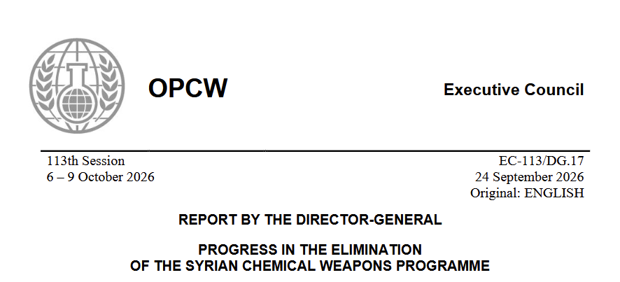 JPZanders's tweet photo. #ChemicalWeapons #Syria #Disarmament #OPCW 
REPORT BY THE DIRECTOR-GENERAL: PROGRESS IN THE ELIMINATION OF THE SYRIAN CHEMICAL WEAPONS PROGRAMME
https://t.co/kUCznL7Xwr

Note: Conspiracy theorists have always challenged the #hexamine used to manufacture Syria's sarin. Not anymore ...

[...]
6. The Syrian Arab Republic declared one additional chemical weapons production facility (CWPF), a newly discovered chemical (hexamine) used in the production of nerve agent, and Category 3 chemical weapons. The Syrian Arab Republic also declared two chemical weapons storage facilities (CWSFs), the Al-Qutayfah CWSF and the Homs CWSF, where the newly discovered materials have been stored while awaiting destruction. The Secretariat analysed the above amendments and shared its evaluation through a note verbale (dated 17 July 2026). The Secretariat is working closely with the Syrian Arab Republic on follow-up activities related to this newly declared facility.
[...]