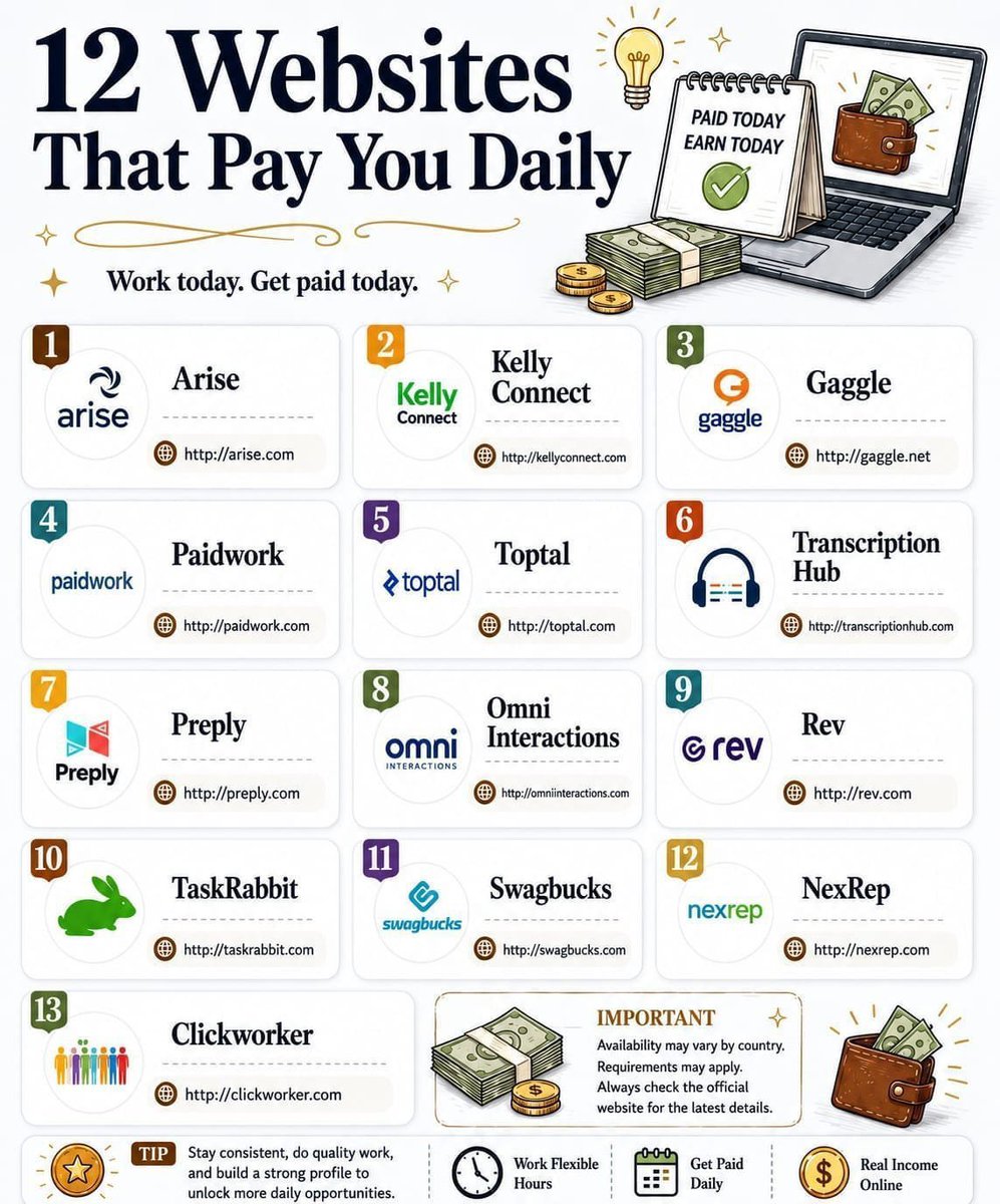 AIonfire0's tweet photo. 💸 12 Websites That Can Help You Earn Online

Looking for legit websites to explore for online income opportunities? 👇

1️⃣ https://t.co/Bqlctk4MEj
2️⃣ https://t.co/UhZy0xGfn1
3️⃣ https://t.co/Tec48w2nsK
4️⃣ https://t.co/zy6QxuNo3Q
5️⃣ https://t.co/kL3crxsrpc
6️⃣ https://t.co/8RnBSOi5C4
7️⃣ https://t.co/TeB87IikDV
8️⃣ https://t.co/WAmlyrlIVY
9️⃣ https://t.co/bJCEW9awec
🔟 https://t.co/r2R5k0uvt0
1️⃣1️⃣ https://t.co/UwbFu3RoDT
1️⃣2️⃣ https://t.co/aIku3CO0bK

💡 Save this list for later!
One of these platforms could potentially become your next online income opportunity.

🚀 Follow @AIonfire0 for more:
🤖 AI Resources
💰 Money-Making Ideas
⚡ Productivity Tips
📈 Online Opportunities

Save • Share • Follow 🔥