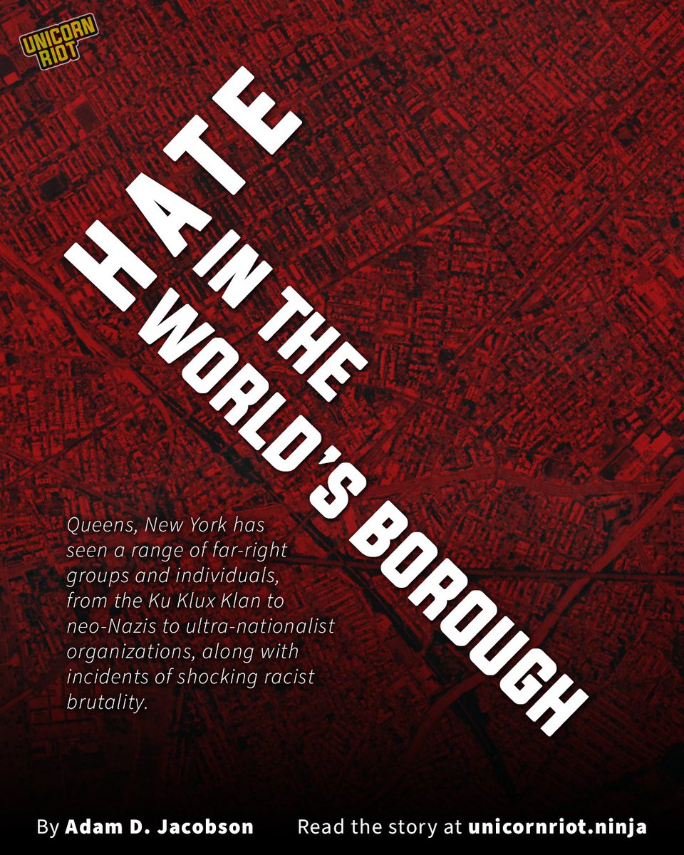UR_Ninja's tweet photo. Hate in the World’s Borough: How the Far-Right Has Flourished in Queens, New York

After Donald Trump’s presidential victory in 2016, hate crimes incidents rose dramatically across the country, including in Trump’s birthplace of Queens, New York. Once an enclave for whites fleeing Manhattan, after decades of immigration, Queens is now one of the most diverse places on Earth (its slogan: “The World’s Borough”). Despite facing housing discrimination and political and economic exclusion, its non-white population has flourished.

But this diversification has fueled generations of white resentment across the still deeply segregated borough. Queens has seen a range of far-right groups and individuals, from the Ku Klux Klan to neo-Nazis to ultra-nationalist organizations (including from immigrants’ countries of origin).

Read full article: https://t.co/RoWct6qApT