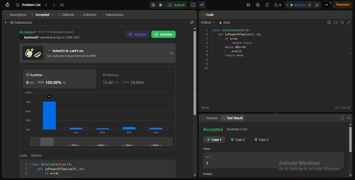 Kavinkumar45891's tweet photo. Leet : 231--> Power Of Two
Time : O(log n) 
Space : O(1) 
What's New🧩: Magic of powers
#Cse #dsa #programming #AmazonFinds #meta #dsajourney #codepattern #python #software #engineering #developer #Ai #jobs https://t.co/2ctUzAYKlR