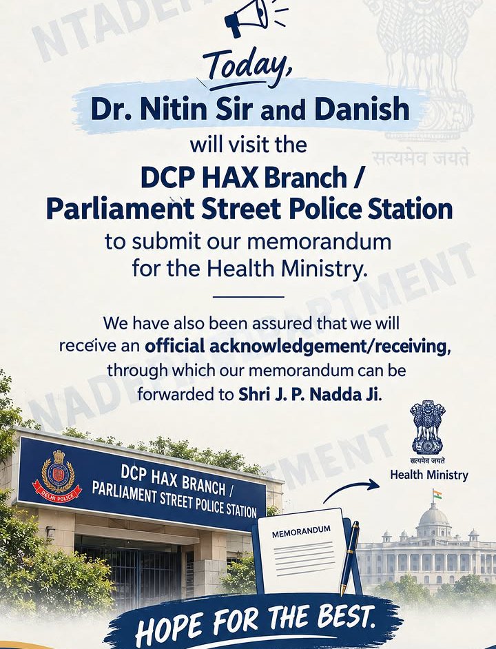reduce_qualifym's tweet photo. Today's update 
28 September 
Dr. Nitin sir and Danish visit DCP HAX branch office.. 
Hoping for the best 👍💯

@NTA_Exams @JPNadda @JoshiPralhad @narendramodi @RahulGandhi @BJP4India @Cockroachisback
@CJPfor_India
#reduceneetqualifycutoff #neet2026 https://t.co/MmrC7GVyHm