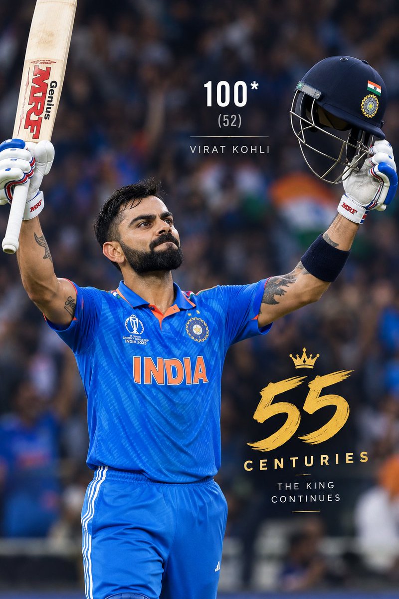 Naveenobba's tweet photo. 55 CENTURIES. 55 TIMES OF GREATNESS. 👑🔥

Virat Kohli doesn’t just score centuries — he turns pressure into performance and expectations into history.

Years pass. Generations change.
But greatness keeps its name.

VIRAT KOHLI.
ONE LEGACY. 🇮🇳👑

#ViratKohli #55Centuries https://t.co/Ac9vMTfrgW
