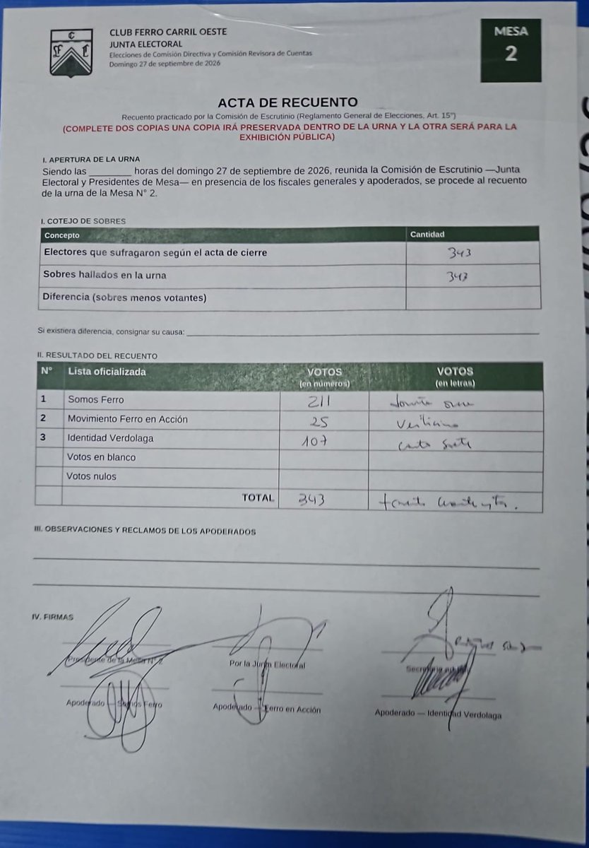 JuntaFCO's tweet photo. RESULTADO MESA N°2 https://t.co/8PHVAziFa5