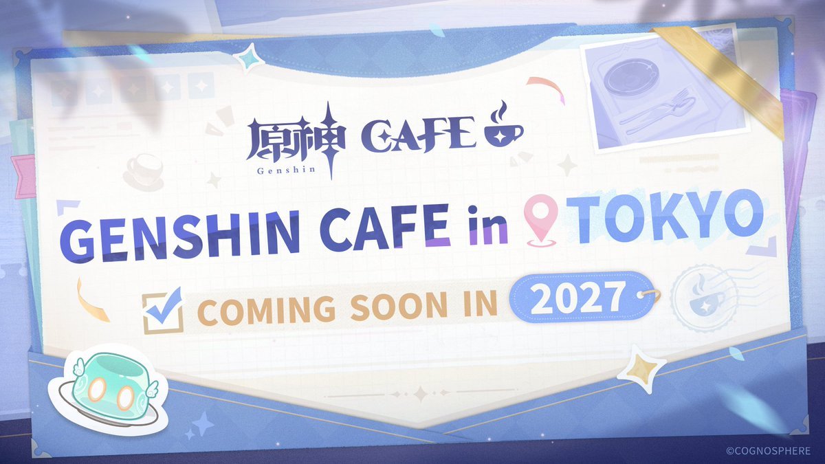 denfaminicogame's tweet photo. 『原神』日本公式カフェが2027年にオープン決定！常設カフェが東京に登場
https://t.co/rHywKdDnS9

公式Xアカウントおよび公式サイトも始動。オープン日、メニュー、グッズなどの詳細は続報にて随時発信 https://t.co/N2rNSw86SP