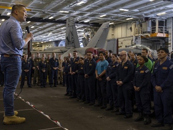 SECNAV's tweet photo. Today, our warfighters aboard USS Abraham Lincoln (CVN 72) demonstrated the overwhelming capacity and capability that they brought to bear on our adversaries for the last 10 months. 

I could not be more proud of America’s sons and daughters! https://t.co/Rvh7RdBRYS