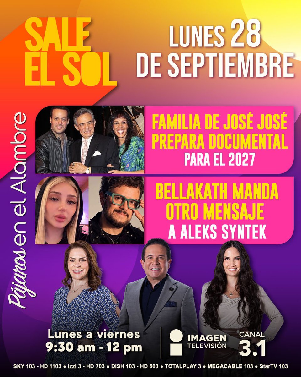 saleelsoltv's tweet photo. ¡Esto y mucho más tendremos en #PájarosEnElAlambre! 🤩🕺🏻💃🏻🐦
¡Nos vemos mañana en #SaleElSol a las 9:30 a.m. por @imagentvmex! ☀️📺 https://t.co/yXKn1RfJ3U