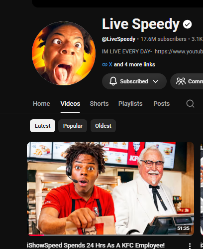 WeGotThisBefore's tweet photo. @ishowspeedsui @ronaldobetter07 Ngl, I thought you spent 24 hours at KFC, but it was only 1-2 hours. 

But, you working at @kfc for "24 hours" on a live stream would be funny asf 😂😂 https://t.co/btFLHdbVlo