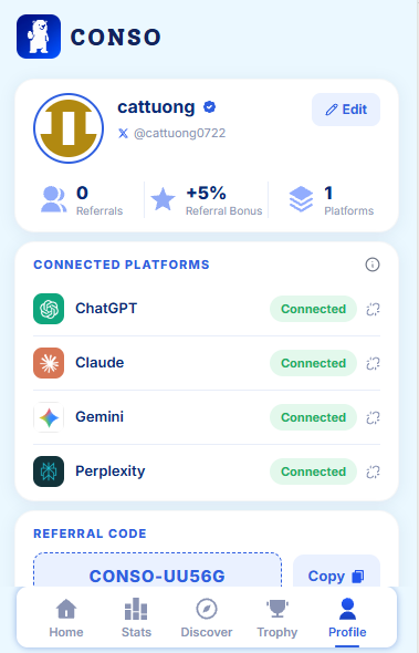 ankhang0708's tweet photo. Been testing @conso_xyz and the Conso Extension lately. The experience feels smooth, simple, and practical for my daily workflow. ⚡️ https://t.co/YrBDfbqADj