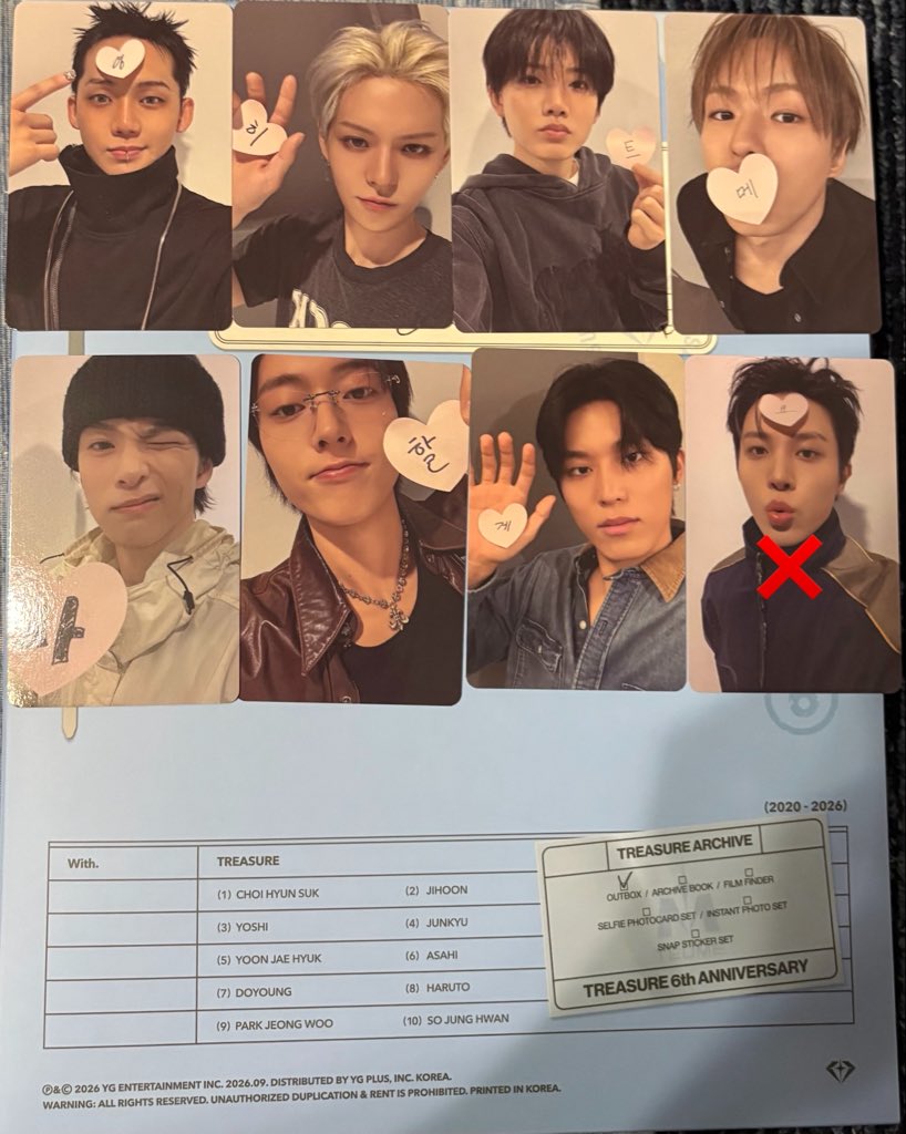 so_x113's tweet photo. TREASURE 6th Anniversary archive 6周年 トレカ ポラロイド 特典 封入 買取 共同購入

【譲】 🦔🐯🐨🦁🤖🦋

【求】  同種🐰or2枚セット買取

お求めの方はお気軽にご連絡ください♩
 #treasure求  #treasure交換  #treasure譲 https://t.co/I54UbAiokA