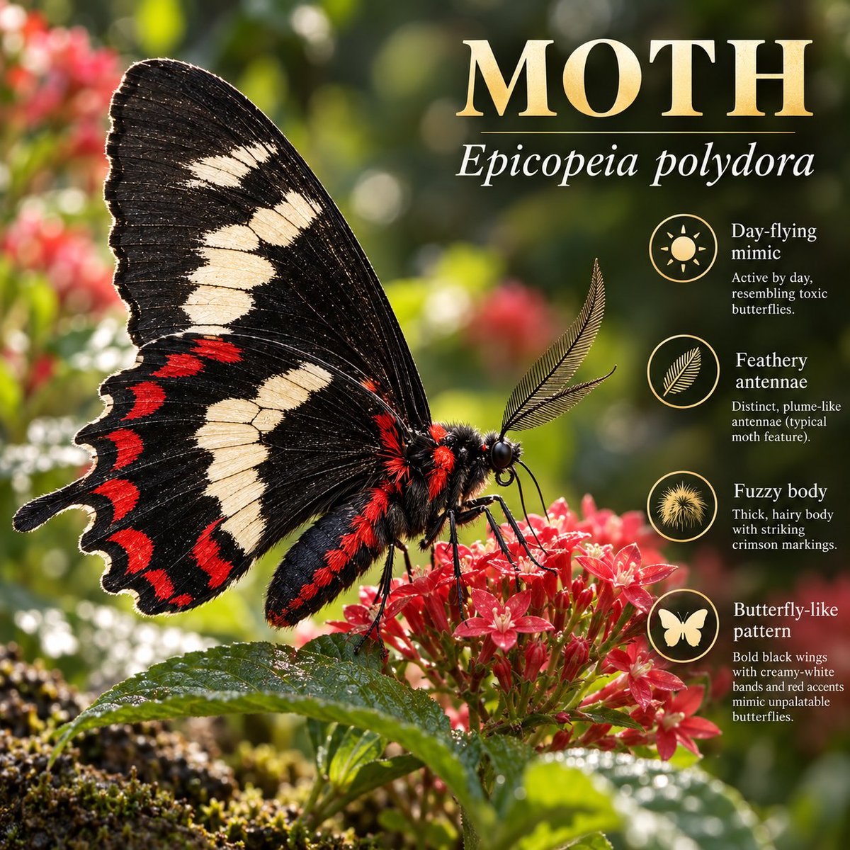 Naturetofly's tweet photo. Butterfly vs Moth 🌿
Papilio bootes and Epicopeia polydora look strikingly similar, sharing bold black wings, creamy-white bands and crimson accents. But one is a true swallowtail butterfly, while the other is a day-flying moth that mimics butterfly warning patterns. A perfect example of how nature can shape different insects into almost the same masterpiece.