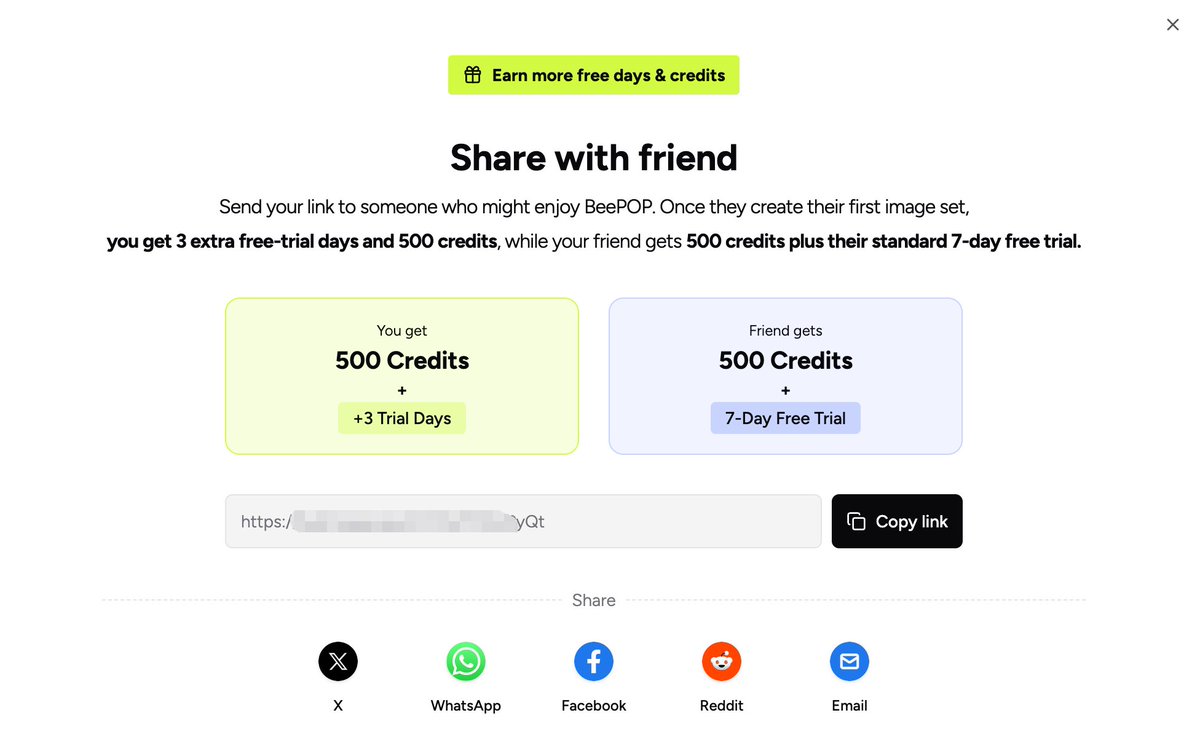 BeePopLabs's tweet photo. Don't forget to invite your friends to join the BeePOP 7-Day Free Trial! 🎁

Once a friend creates their first image set:
✅ Add 3 days to your trial, up to 31 days
✅ Both of you earn 500 Credits

Invite a friend now: https://t.co/8X1EumoESx https://t.co/51rmRCQMQs