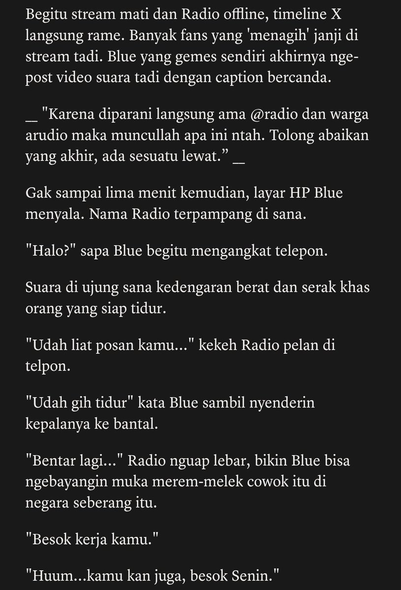 AltairNachel's tweet photo. #RadioBlue AU

" Tentang Stream Kita Tadi Malam "

(Mungkin beginilah gambaran mereka tadi malam, ldr)

☆ By AltairNachel https://t.co/EuEENK6czL