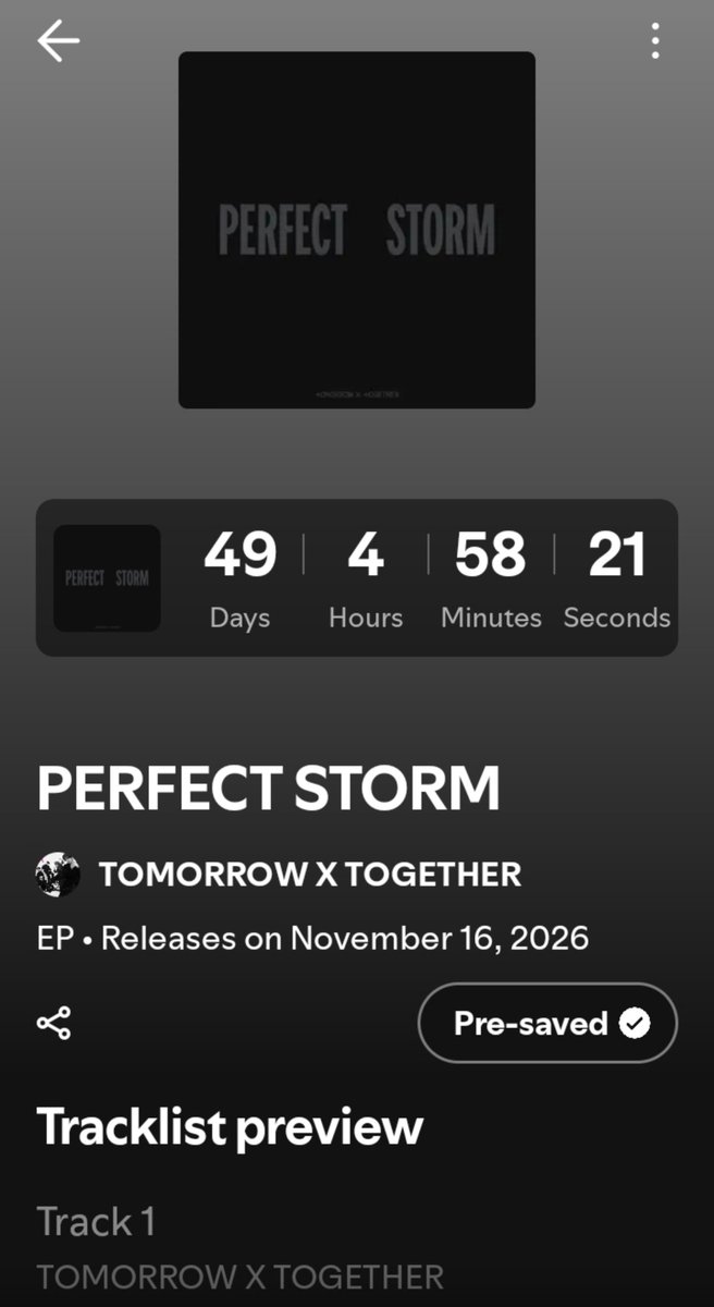 TXTChartData's tweet photo. PRE - SAVE "PERFECT STORM" on Spotify !!!!

🔗https://t.co/3KyAMiU26d https://t.co/JnDRVhFJoF