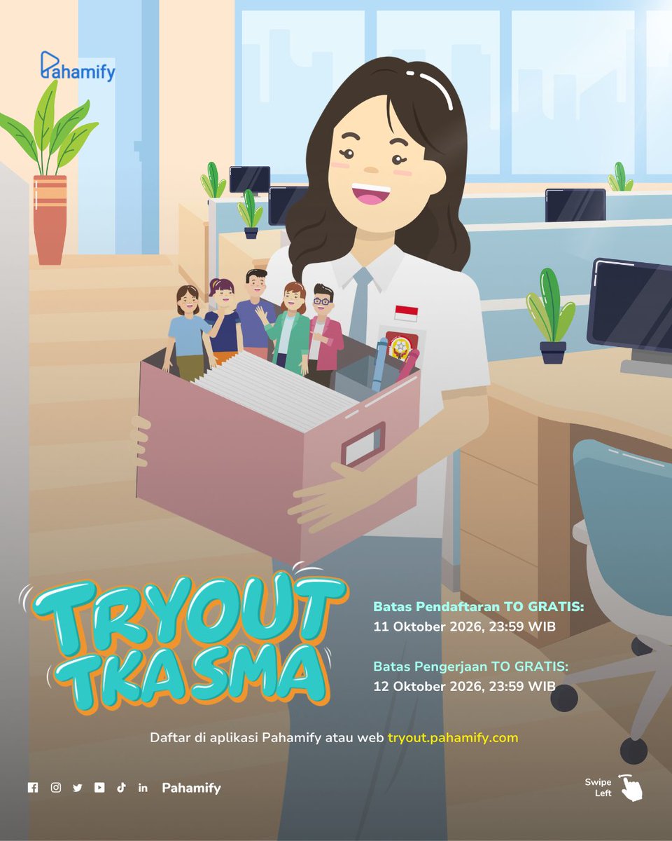 pahamify's tweet photo. 🎊TO GRATIS: Pendaftaran TO TKA SMA 2026 #02 Gratis DIBUKA!🎊

📆Pendaftaran: 28 Sep-11 Okt'26
✏️Pengerjaan: 28 Sep-12 Okt'26

🥇TO PALING UPDATE mengikuti kisi-kisi Kemendikdasmen.

Cara daftar GRATIS di sini ⬇️ https://t.co/clqnWxi5Bx
