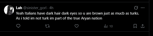 soylwetrr's tweet photo. @sinister_gorl @ctharss @LycurgusSpartan "im part of the true aryan nation"
Konum : west asia

Ya persian ya da kürt. Ve bu cümleyi kuruyor. Uzun zamandır senin gibi biri beni güldürememişti sağ ol Lah. Umarım kendine gerçekçi bir hayat edinmeye çalışırsın. https://t.co/CiICBd9Vub