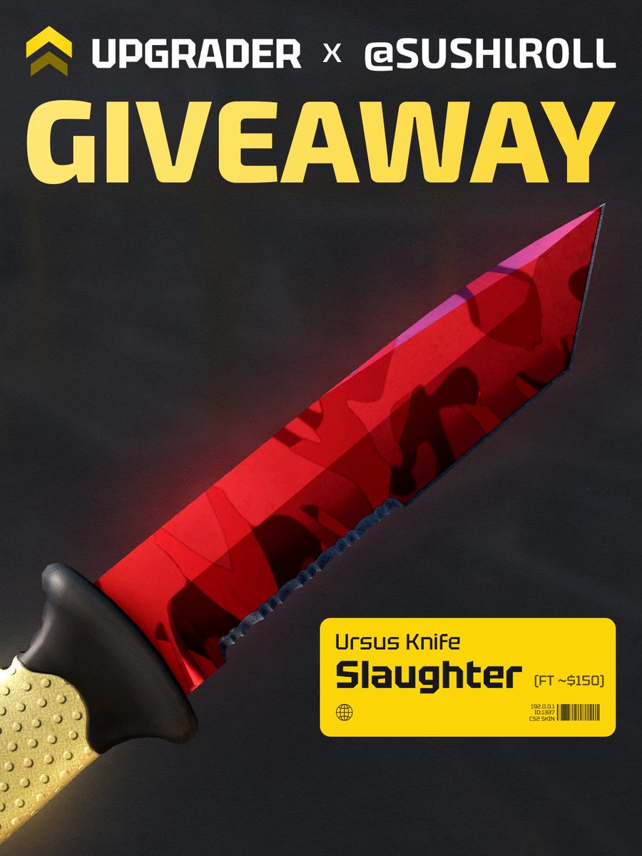 SUSHlR0LL's tweet photo. CS2 Giveaway - Ursus Knife | Slaughter (FN) 🩸 

- Follow @Sippinsoda &amp; @upgrader_pro1
- Like &amp; RT 

One lucky winner will be picked within a week, good luck. https://t.co/pRsNUWn6pG