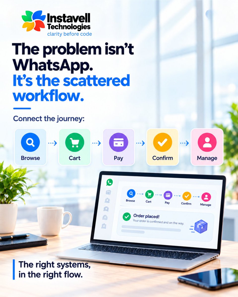 instavelltech's tweet photo. Orders shouldn’t get lost in chats, screenshots &amp; follow-ups.

Instavell connects the journey:
Browse → Cart → Pay → Confirm → Manage.
Less searching. Less guessing. More clarity.

Discover Instavell →https://t.co/djvjcw22zi

#InstavellTechnologies #Ecommerce #Automation https://t.co/NcyzKxwhrE