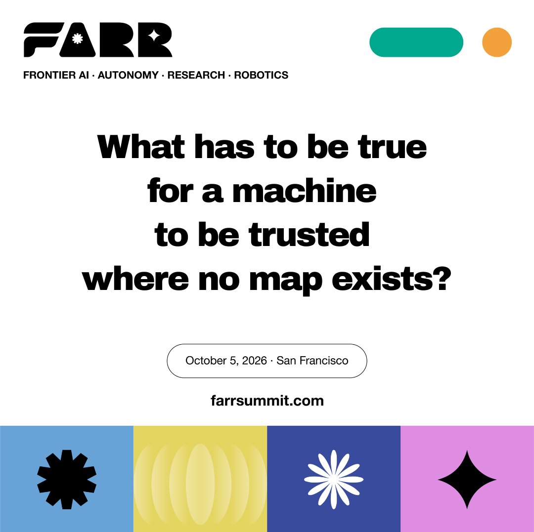 Farrventures's tweet photo. Not a closed course.
Not a warehouse.
A sidewalk, a road, a job site where the rules were never written down.
🗓️ October 5, San Francisco
Request an invite 🔗 https://t.co/bL0my7n2sD
#FARRSummit #Robotics #Autonomy #SFTechWeek https://t.co/r3xNR05mgc