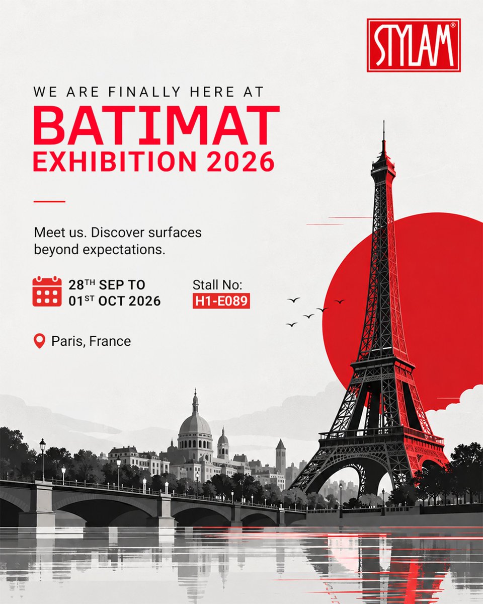 StylamLaminate's tweet photo. WE ARE FINALLY HERE AT BATIMAT 2026! ✨

Meet STYLAM® in Paris and discover surfaces beyond expectations.

📅 28 Sep – 1 Oct 2026
📍 Paris, France
📌 Stall H1-E089
Come experience what’s next in surface design.

#Stylam #BATIMAT2026 #BATIMAT #Paris #SurfaceDesign https://t.co/57eMu6pmmb