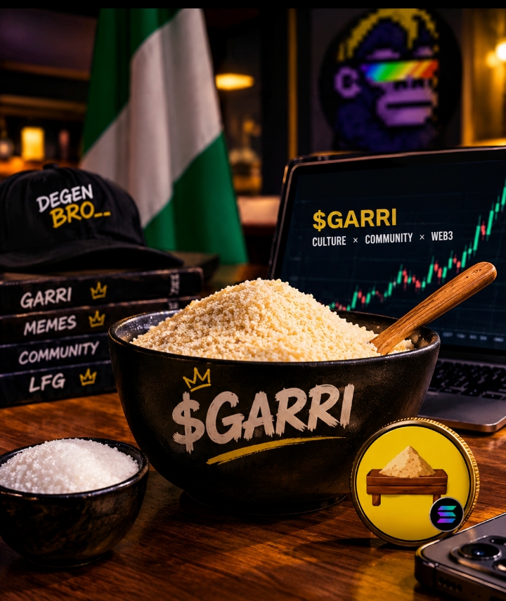 RealJoyLab's tweet photo. I’ve been digging into $GARRI, and the narrative is honestly interesting

@DegenBro__ is building attention around a token inspired by one of Nigeria’s most recognizable staples

From culture to memes to CT, $GARRI is turning a familiar name into a Web3 narrative https://t.co/e02jxlMnGr