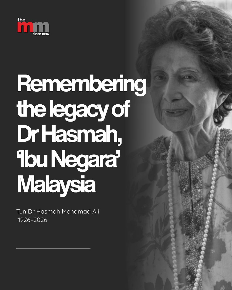 malaymail's tweet photo. Tun Dr Hasmah Mohamad Ali, affectionately known to many Malaysians as “Ibu Negara”, has passed away at the age of 100.

A pioneering doctor and dedicated public servant, she devoted decades of her life to maternal and child health, public health and humanitarian causes.

We look back at her remarkable life and the legacy she leaves behind. Swipe to read ➡️