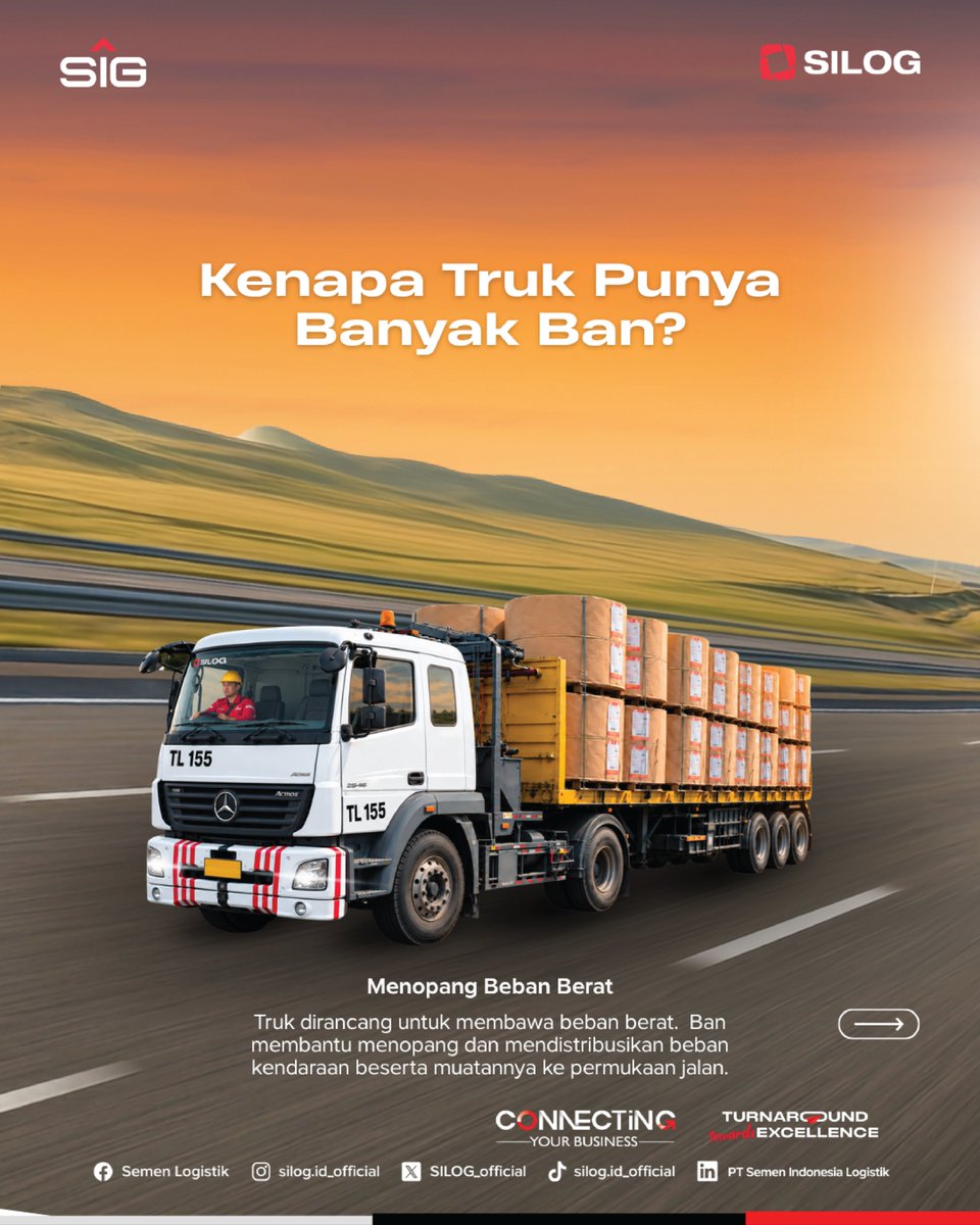 SILOG_official's tweet photo. 🚛 Kenapa truk punya banyak ban?
Bukan sekadar gaya! Banyaknya ban membantu menopang beban, menjaga stabilitas, mengurangi tekanan pada jalan, dan meningkatkan keamanan saat berkendara.

Sekarang sudah tahu alasannya? 👀
#SILOG #ConnectingYourBusiness #SemenIndonesiaLogistik https://t.co/vnF3GEjH4K
