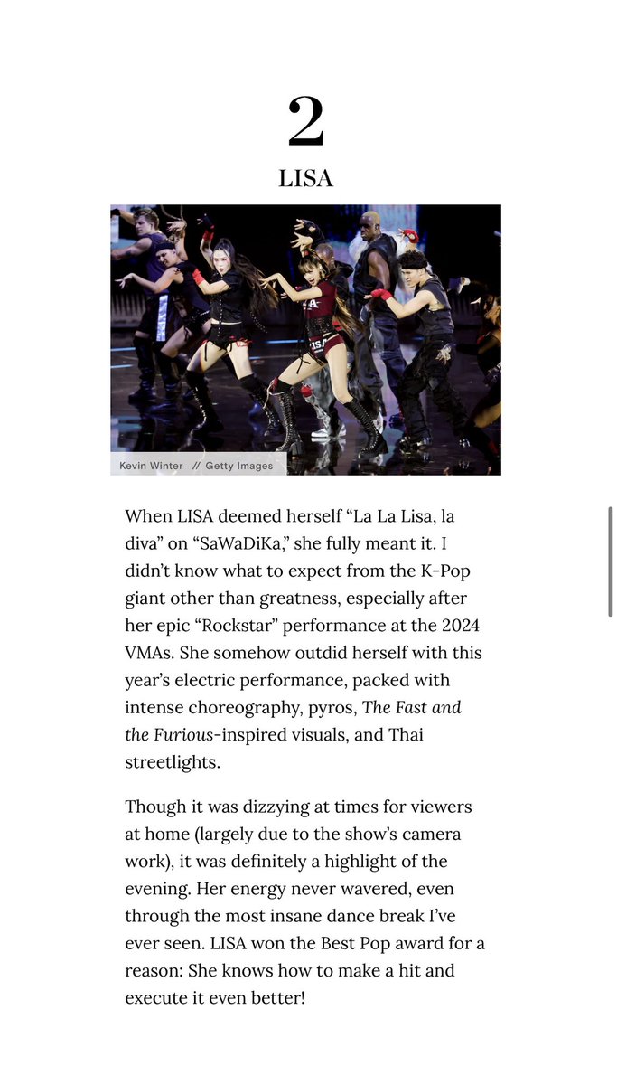 lalisamgger's tweet photo. Cosmopolitan ranked LISA’s “SaWaDiKa” as the 2nd best performance of the night. They highlighted her intense choreography, pyrotechnics, Thai streetlights, and insane dance break, calling it an electric performance and a highlight of the evening. https://t.co/S5R17prZQM