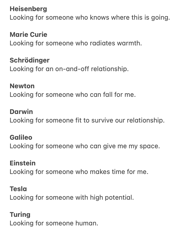 ButVai's tweet photo. If they had dating profiles. https://t.co/eVj6Dpep7M