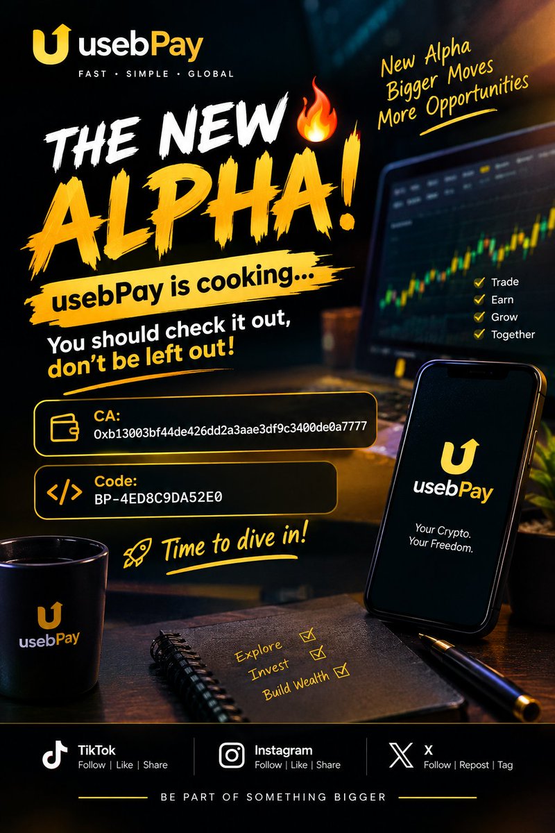 itz_Samy's tweet photo. π₯ THE NEW ALPHA!
usebPay is cookingβ¦ ππ
If youβre watching the next wave of Web3, this is one to keep on your radar.
CA: "0xb13003bf44de426dd2a3aae3df9c3400de0a7777"
Code: "BP-4ED8C9DA52E0"
Time to dive in! π
#usebPay #Web3 #Crypto #DeFi https://t.co/kzM83UU2UE