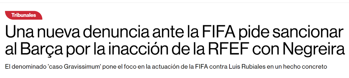 anatemprano_'s tweet photo. El caso Negreira NO está tan cerrado. 

Hoy una nueva denuncia lleva el caso a la FIFA. Y esto obliga a aclarar una confusión que se repite en todos los hilos: no hay "una" prescripción, hay tres puertas distintas. Y solo una está cerrada.

🚪 Puerta 1: La disciplinaria española (RFEF). Esta sí prescribió. La Ley del Deporte da solo 3 años para las infracciones muy graves, y los pagos acabaron en 2018. Cuando el caso salió a la luz, ese plazo ya había vencido. Aquí quien dice "prescrito" tiene razón. Pero es la puerta que menos importa.

🚪 Puerta 2: La penal (los juzgados). Esta sigue viva. El juez instructor no archivó: consideró los pagos unos 8,4 millones certificados por la Guardia Civil al vicepresidente del comité que designa a los árbitros tan serios que llegó a hablar de cohecho. La Audiencia descartó esa figura, pero la investigación por corrupción deportiva y delitos patrimoniales continúa. Y puede durar años.

🚪 Puerta 3 La FIFA: La novedad de hoy. Y aquí el matiz clave que casi nadie explica: la FIFA no se rige por la prescripción española. Tiene sus propias normas y sus propios plazos. Que en España haya prescrito la vía federativa no ata a la FIFA.

Ahora bien, seamos rigurosos: que la FIFA pueda actuar contra la RFEF (por su inacción) no significa que pueda, sin más, imponer una sanción al FC Barcelona. Eso es un salto mayor, difícil y sin precedente claro. 

El dato que lo resume todo: los propios Tebas y Rubiales han reconocido en público que los hechos son "gravísimos". Su único argumento nunca fue "no pasó nada", sino "prescribió".

Y esa es la trampa del relato: te hacen creer que "prescrito" equivale a "inocente". No es lo mismo. Prescribió una puerta. Quedan dos abiertas.

Todo, por supuesto, bajo presunción de inocencia.