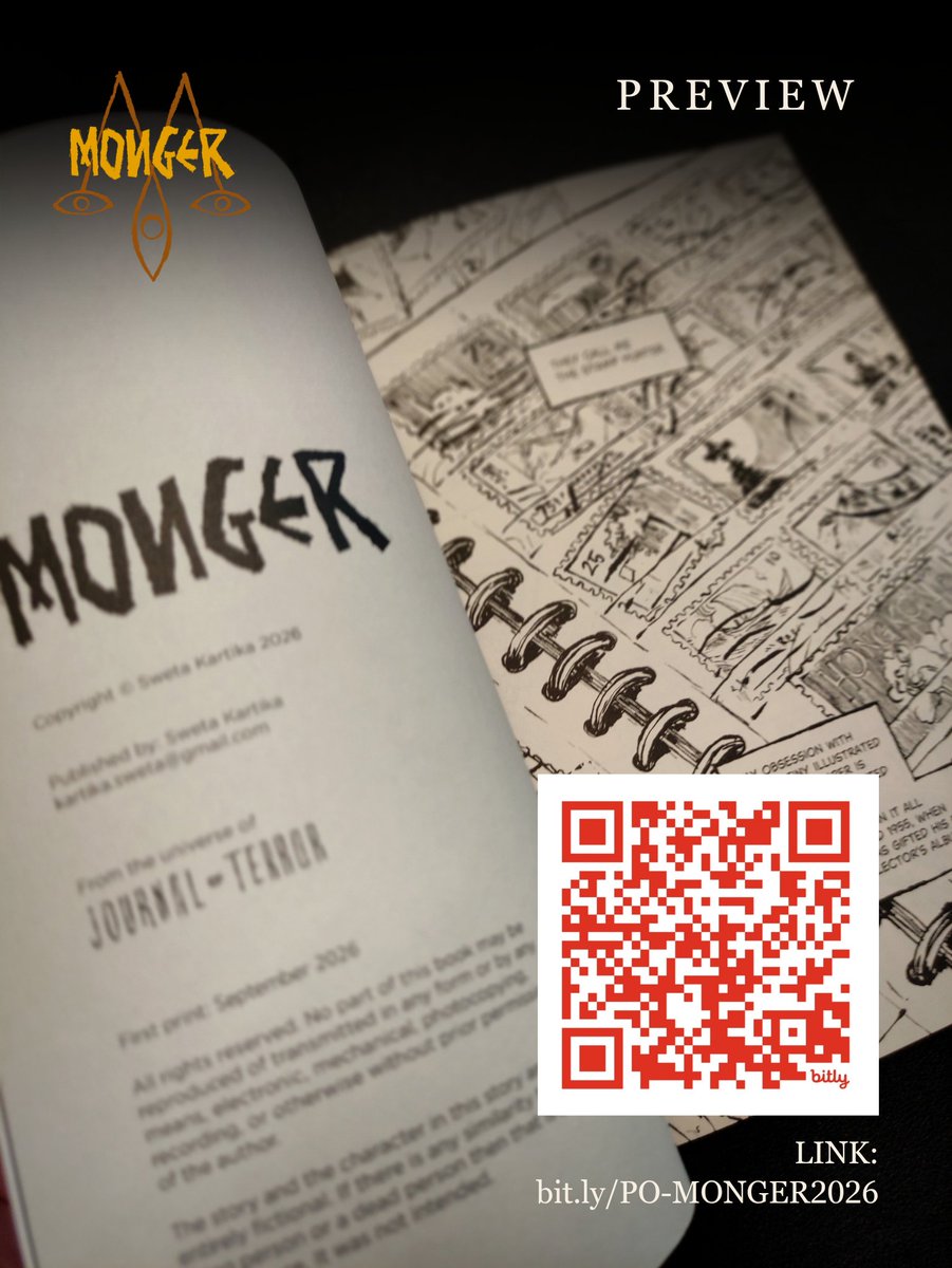 SwetaKartika's tweet photo. 💀 MONGER | PRE-ORDER OPEN! 💀
🔗: https://t.co/Q639ZHl1RW
💵: 100K
---
✉️: Thriller, mystery
📃: 76 PAGES | B/W
📕: A5
---
Open until: October 5, 2026. https://t.co/5LF2TA3VH9