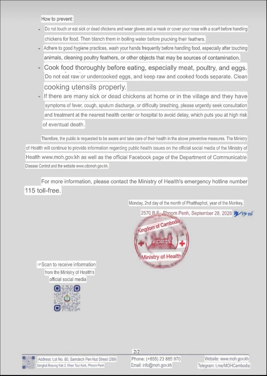 E_A_Karlsson's tweet photo. #Cambodia has confirmed its sixth human #H5N1 case of 2026: a 49-year-old man in Oddar Meanchey who had contact with sick and dead chickens. He is receiving care. Chickens on the farm also tested positive. #avianflu #influenza #OneHealth https://t.co/2RRdRIi1mS
