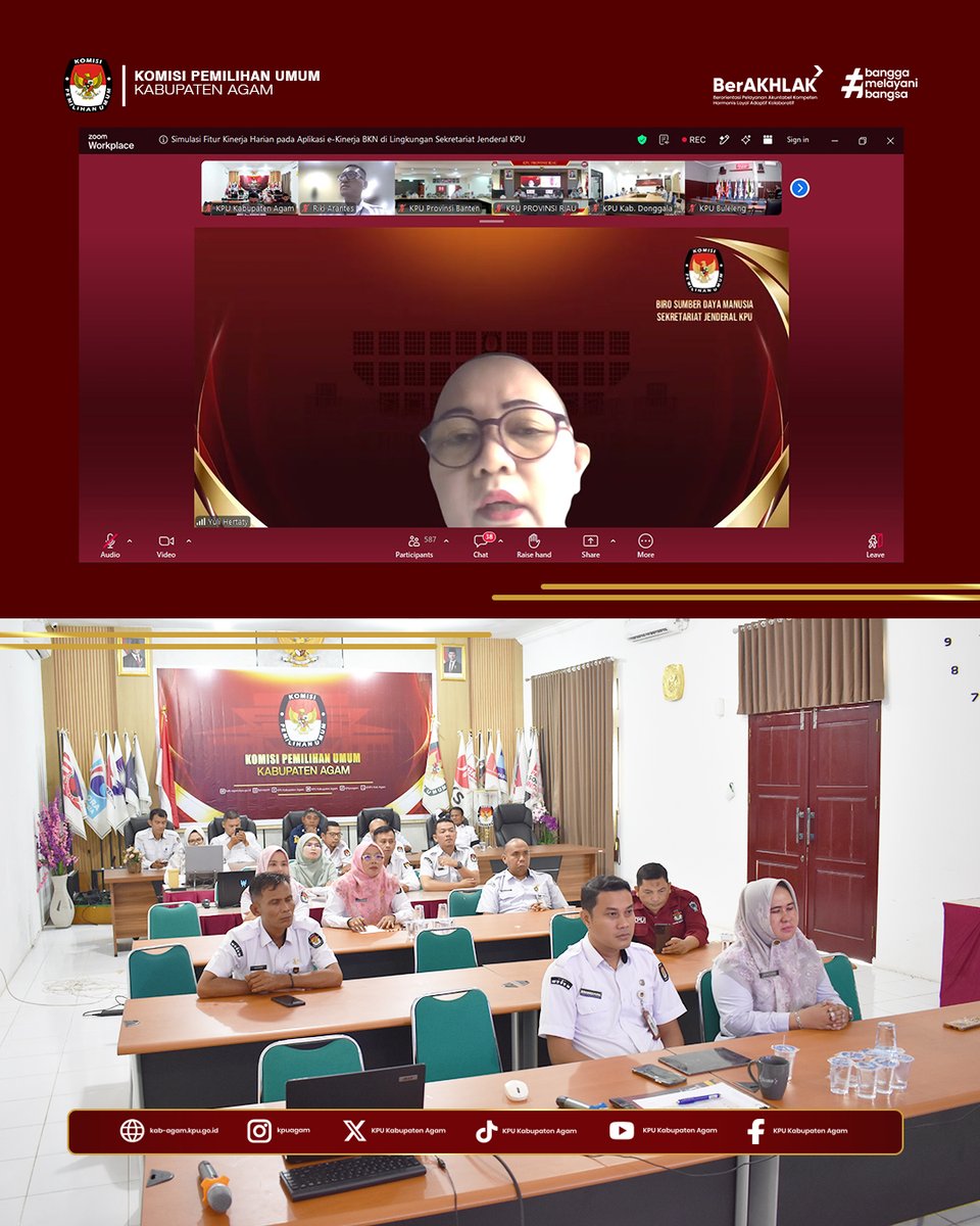 kpu_agam's tweet photo. #temanpemilih Jajaran Sekretariat Komisi Pemilihan Umum (KPU) Kabupaten Agam mengikuti Simulasi Penerapan Fitur Kinerja Harian pada Aplikasi e-Kinerja BKN di Lingkungan Sekretariat Jenderal Komisi Pemilihan Umum (KPU) Republik Indonesia (RI), secara daring, Senin (27/09). https://t.co/ElxaGl5RmV