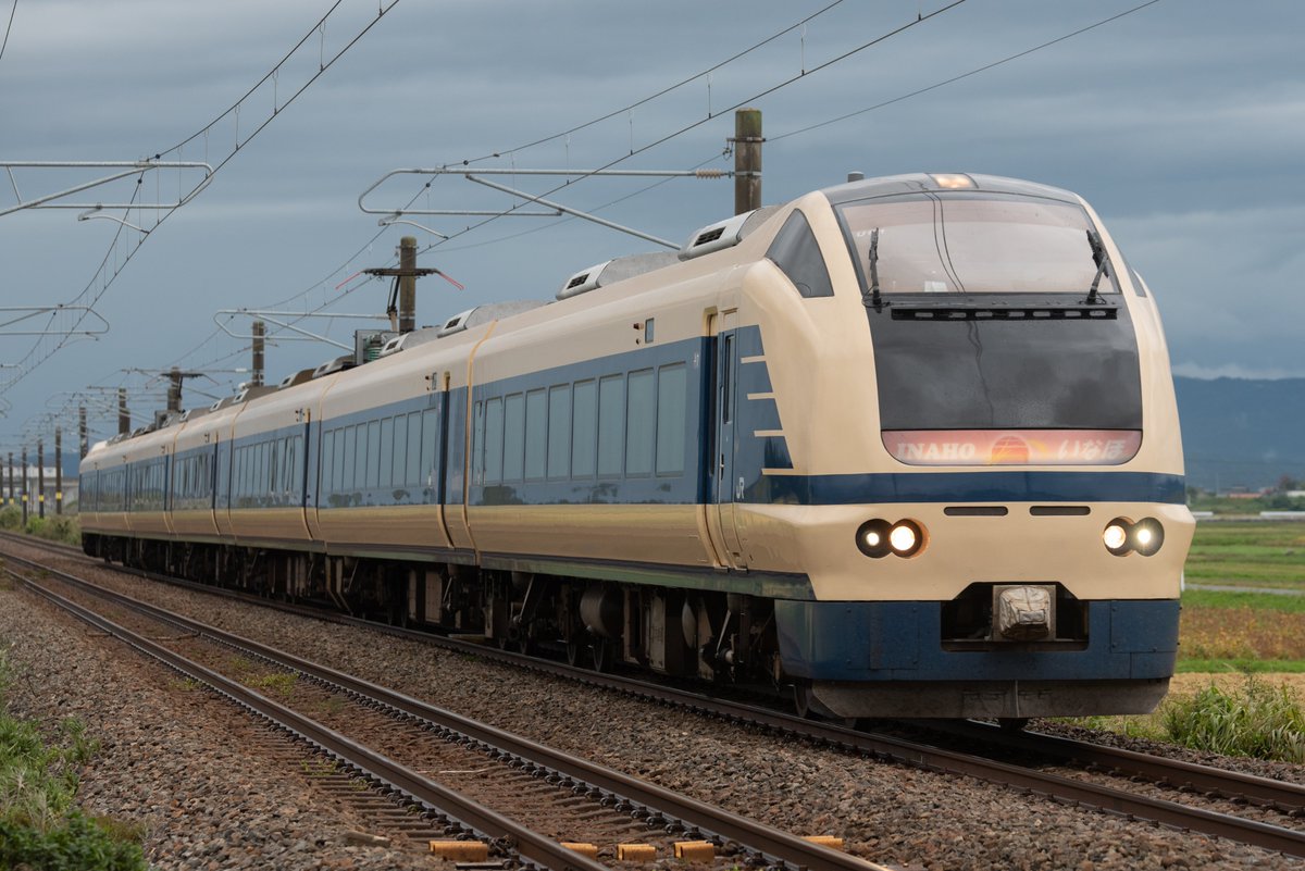 ef80_39's tweet photo. 出張侍、秋田へ。
8M いなほ8号に
583系色入るらしかったので、
大雨の中ドライブ。
前後3kmくらいは雨だったけど、
撮影地は回避。
その後、
2022M スーパーつがる2号と
E6系こまちを。
紅葉か雪の頃に来たいなぁ…。 https://t.co/4u5LC6rKNt