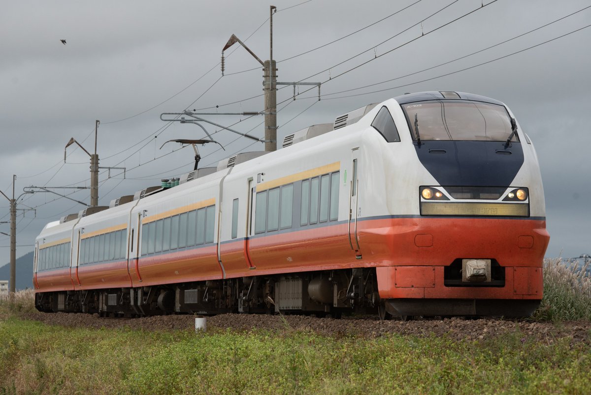 ef80_39's tweet photo. 出張侍、秋田へ。
8M いなほ8号に
583系色入るらしかったので、
大雨の中ドライブ。
前後3kmくらいは雨だったけど、
撮影地は回避。
その後、
2022M スーパーつがる2号と
E6系こまちを。
紅葉か雪の頃に来たいなぁ…。 https://t.co/4u5LC6rKNt