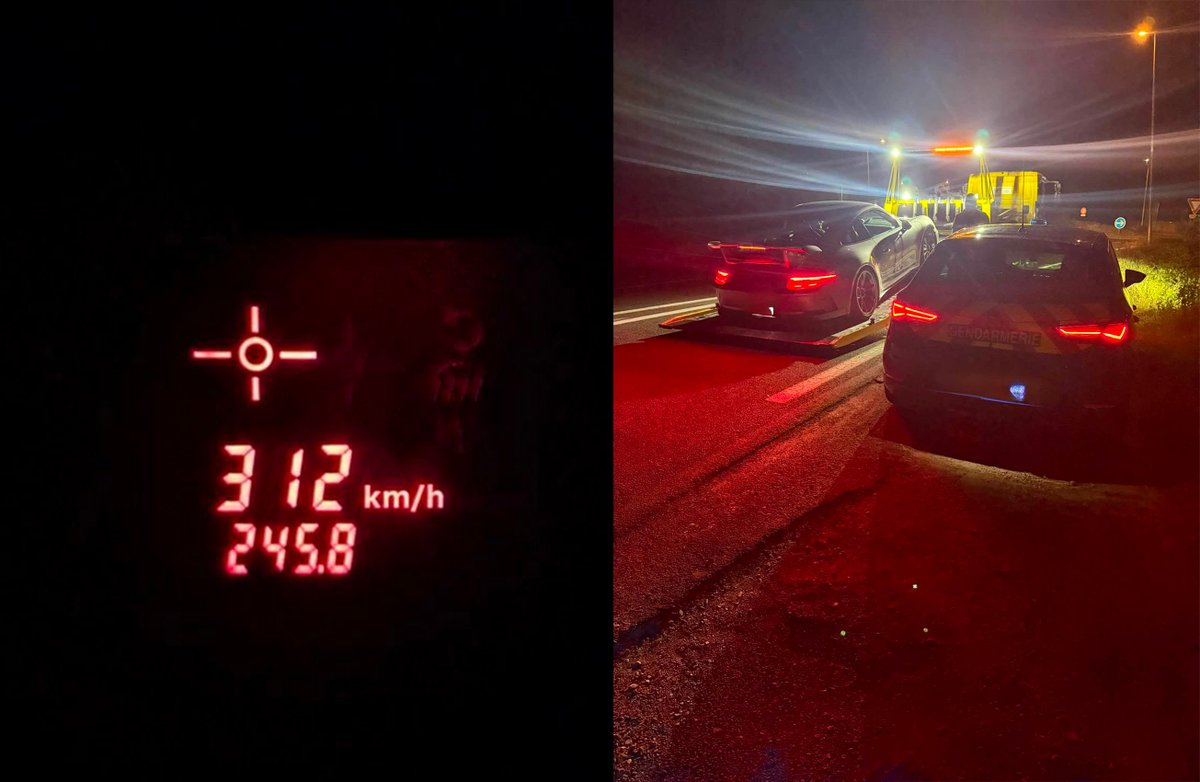 Gendarmerie's tweet photo. #FastAndFourrière 🤯 Ceci n'est pas un post pour vérifier votre vue, vous avez bien lu 312 km/h.
❌ En #HauteSavoie, les #gendarmes ont intercepté un conducteur à 312 km/h au lieu de 130.
➡️ Permis suspendu 🪪
➡️ Véhicule mis en fourrière 🚘 https://t.co/tomInmJgNy