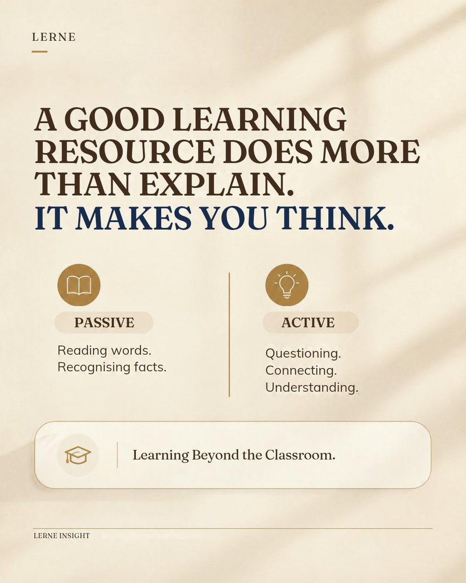 Lerne_education's tweet photo. More information ≠ more learning.👀
Real learning happens when you think, question, connect, practice &amp; apply. 🧠✨
Because knowledge matters most when you know what to do with it. 💡🚀 
Don’t just learn more.Learn better.🚀

#LERNE #LearnBetter #Education #Learning https://t.co/9aRKxkDXC2