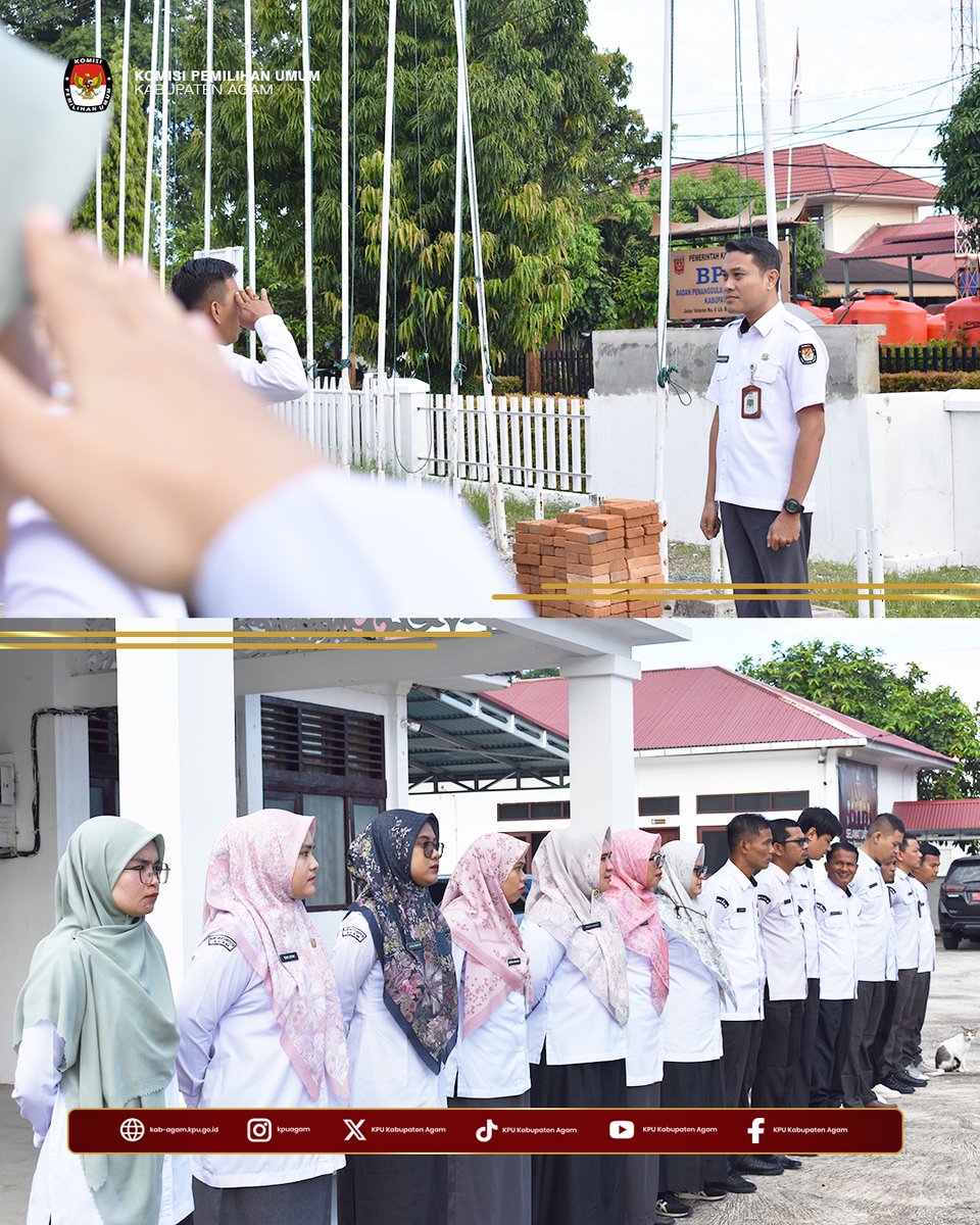 kpu_agam's tweet photo. #temanpemilih Kepala Subbagian Partisipasi Masyarakat dan Sumber Daya Manusia Sekretariat Komisi Pemilihan Umum Kabupaten Agam Romi Marza Putra memimpin apel yang diselenggarakan di halaman Kantor KPU Kabupaten Agam, Senin (28/09). https://t.co/zZMYiAPkX2
