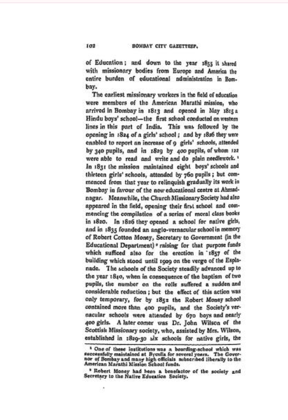 paakittadnya's tweet photo. Mumbai had 9 girls school in 1836 according the the Bombay City Gazetteer. A copy of the exact page can be found below.

I was taught that Phule started the first girls school in India in 1848. Are our history books wrong or am I missing some context ? https://t.co/a3JWt9Ntr6