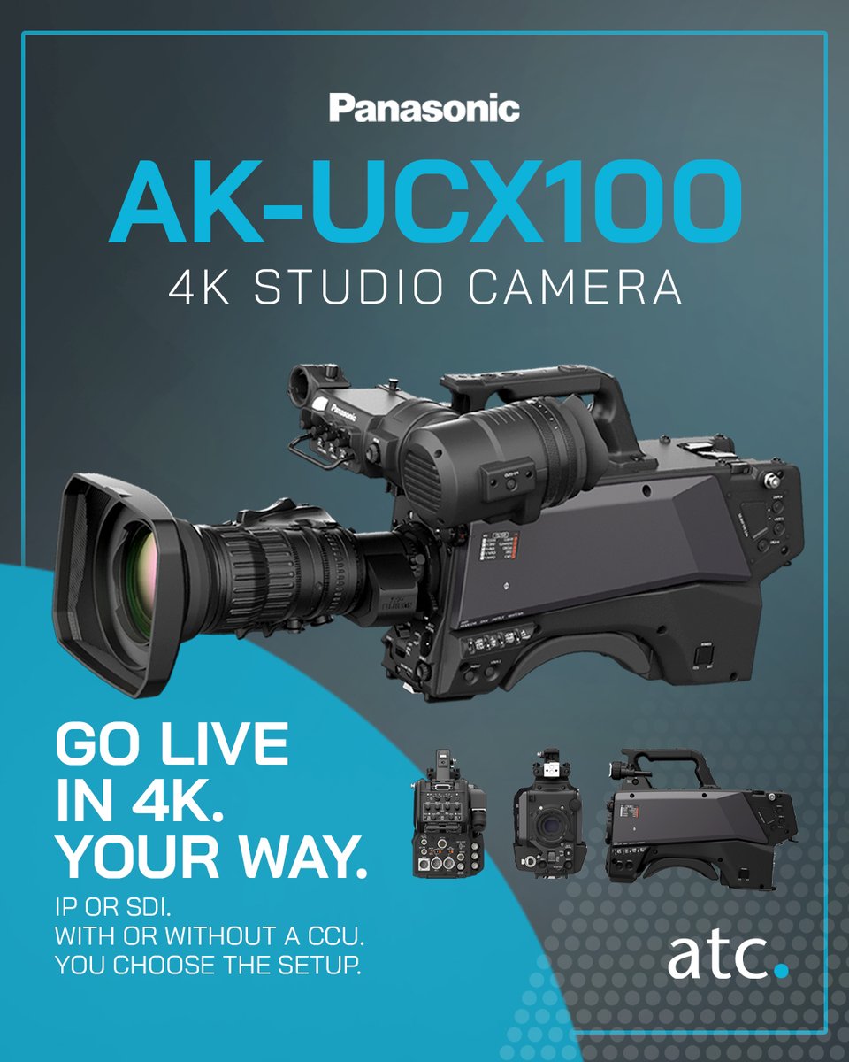 atcommunication's tweet photo. 🎥 Need more flexibility for your next live production?

The Panasonic AK-UCX100 delivers detailed 4K images, supports IP and SDI workflows, and can work with or without a CCU.

Now available to hire from ATC.

#Panasonic #4KCamera #AVHire #LiveProduction https://t.co/MWWP5krLqK