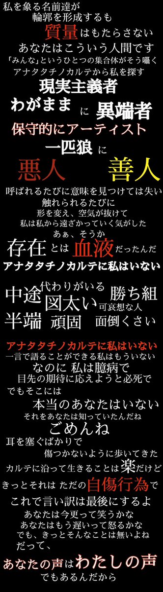 ANNE_00625's tweet photo. #平手友梨奈 ちゃんが  #アナタタチノカルテ で言っていた言葉をまとめたものを制作しました

『アナタタチノカルテに私はいない』

友梨奈ちゃんの輪郭しか知らない人達にも、このLIVEで伝えた言葉たちが届いて欲しいです

※間違いがあったらすみません🙇‍♀️
※絵本のお話は別の投稿にしています https://t.co/EHok7jXbkV